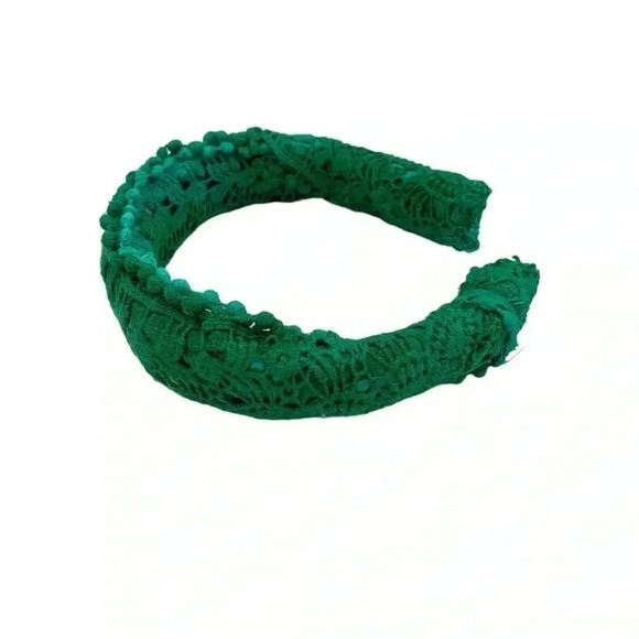 Custom Dyed Green Lace Handsewn 2" Wide Headband Goblin-Core Holiday Hair - Picture 6 of 9